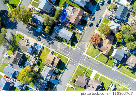 Small American town in New Jersey that sleeps residential houses in comfortable atmosphere Small American town in New Jersey that sleeps residential houses in comfortable atmosphere 110503767