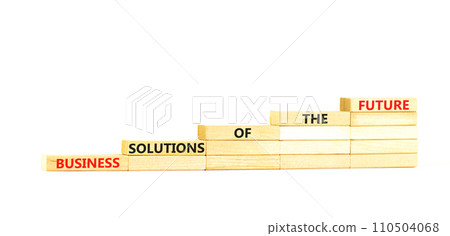 Business solutions of the future symbol. Concept words Business solutions of the future on wooden blocks. Beautiful white table white background. Business solutions of the future concept. Copy space. Business solutions of the future symbol. Concept words Business solutions of the future on wooden blocks. Beautiful white table white background. Business solutions of the future concept. Copy space. 110504068
