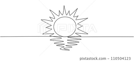 A continuous line of of sunny ocean view Summer travel concept. Sun weather minimalist one line art. Vector illustration. A continuous line of of sunny ocean view Summer travel concept. Sun weather minimalist one line art. Vector illustration. 110504123