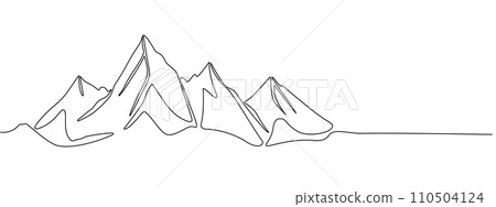 Continuous linear drawing of abstract landscape on a mountain range background. High mountains and in a simple linear style. Winter sports concept. Vector illustration Continuous linear drawing of abstract landscape on a mountain range background. High mountains and in a simple linear style. Winter sports concept. Vector illustration 110504124