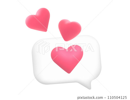 3D online social communication in apps, emoji, like and play icons in bubbles. Speech bubble with message of love in the shape of hearts. Vector illustration. 3D online social communication in apps, emoji, like and play icons in bubbles. Speech bubble with message of love in the shape of hearts. Vector illustration. 110504125