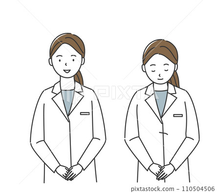 A woman in a white coat bowing A woman in a white coat bowing 110504506