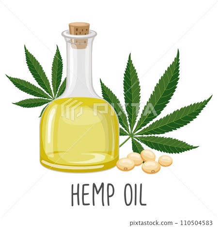 Hemp oil, seeds and hemp plant. Hemp seed oil. Food. Illustration, vector Hemp oil, seeds and hemp plant. Hemp seed oil. Food. Illustration, vector 110504583