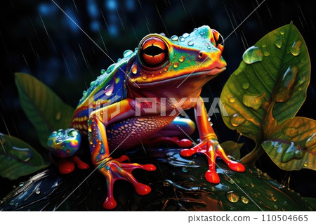 Tropical green frog in the rainforest Tropical green frog in the rainforest 110504665