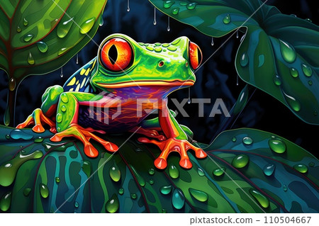 Tropical green frog in the rainforest Tropical green frog in the rainforest 110504667
