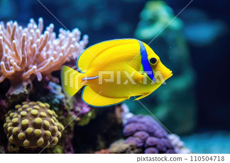 Yellow tang fish on coral reef Yellow tang fish on coral reef 110504718
