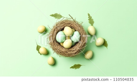 Easter joy, A vibrant basket overflows with colorful eggs 110504835