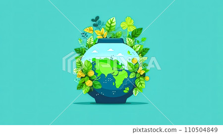 A planet in bloom, Earth adorned with green landscapes and lush trees 110504849