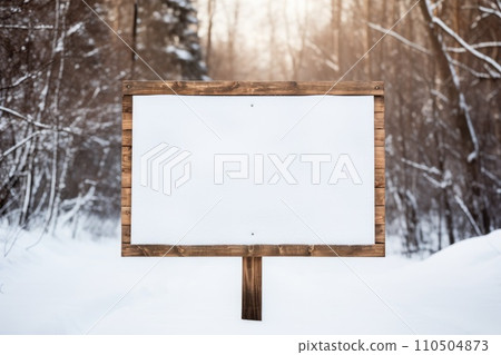 Wooden sign in the snow 110504873