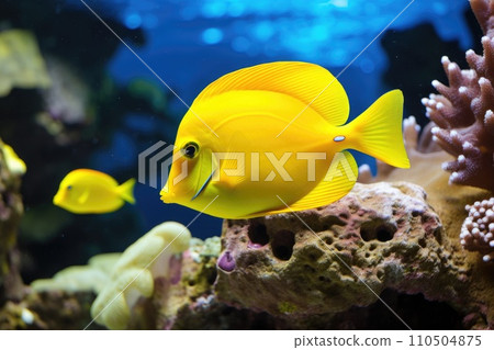 Yellow tang fish on coral reef Yellow tang fish on coral reef 110504875