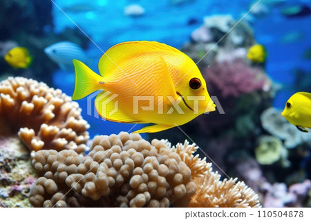 Yellow tang fish on coral reef Yellow tang fish on coral reef 110504878