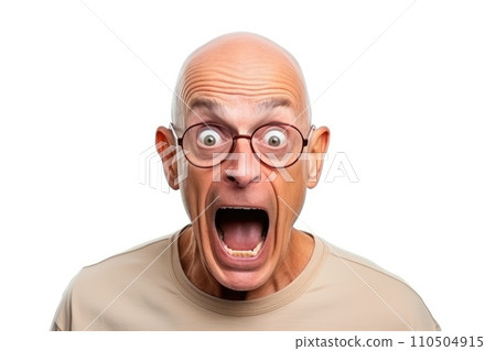 Elderly man with glasses and a surprised expression Elderly man with glasses and a surprised expression 110504915