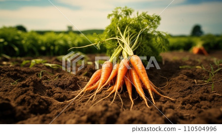Carrot on ground. Freshly picked carrots. 110504996
