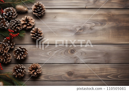 Christmas decoration with pine cones. Christmas background with space for text. Christmas decoration with pine cones. Christmas background with space for text. 110505081