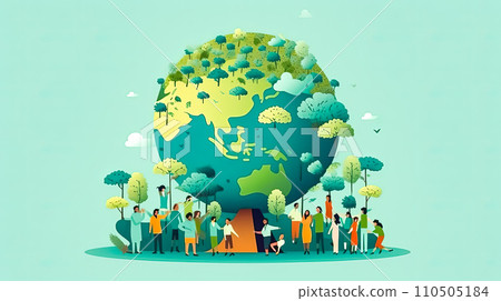 United for Earth, Diverse people against greenery 110505184