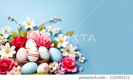 A basket adorned with Easter treasure A basket adorned with Easter treasure 110505221