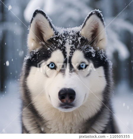 Siberian husky dog on snow Siberian husky dog on snow 110505355