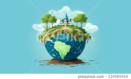 Verdant planet, Earth adorned with green grass and trees 110505410