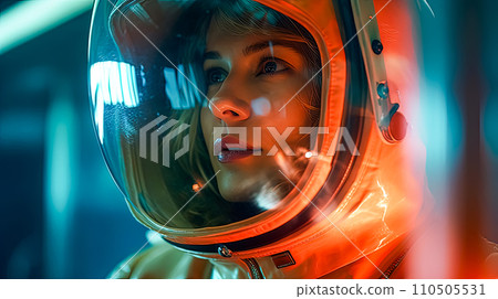 close up portrait of a female astronaut 110505531