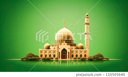 Sacred glow, A mosque aglow with celebration lights 110505640