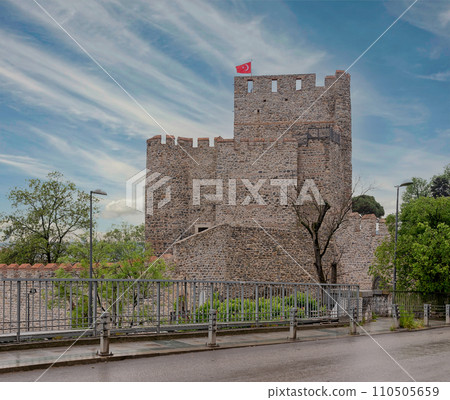 Anadolu Hisari, 13th century medieval Ottoman fortress by Anatolian side of Bosporus, Beykoz district, Istanbul, Turkey 110505659