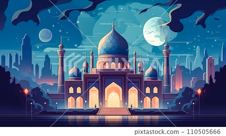 A mosque illuminated in celebration vibrant colors A mosque illuminated in celebration vibrant colors 110505666