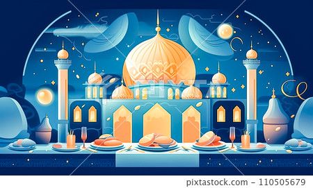 A mosque illuminated in celebration vibrant colors A mosque illuminated in celebration vibrant colors 110505679
