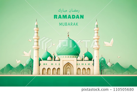 Night of blessings, A mosque aglow in Ramadan celebration 110505680