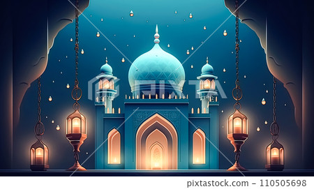 A mosque illuminated in celebration vibrant colors A mosque illuminated in celebration vibrant colors 110505698