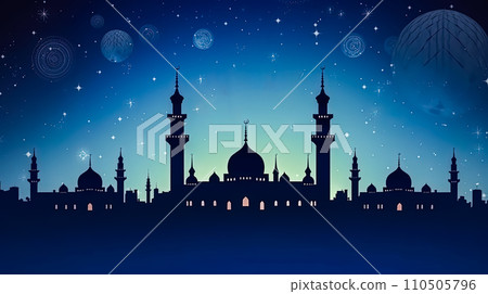A mosque illuminated at night Ramadan Mubarak 110505796