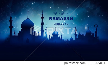 A tranquil scene of Ramadan celebration a crescent moon above A tranquil scene of Ramadan celebration a crescent moon above 110505811