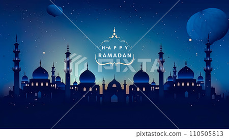 Moonlit mosque, Ramadan celebration in full swing Moonlit mosque, Ramadan celebration in full swing 110505813