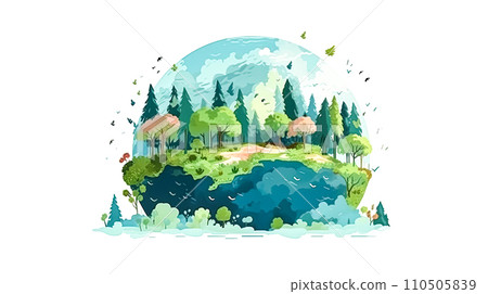 A green world covered in trees and grass A green world covered in trees and grass 110505839