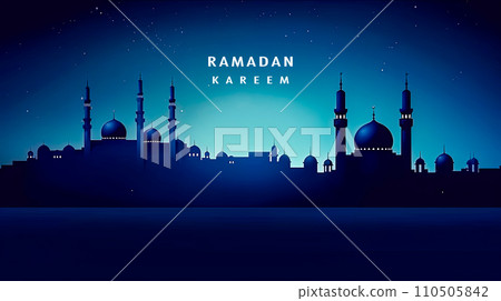 Ramadan radiance, A mosque bathed in warm hues Ramadan radiance, A mosque bathed in warm hues 110505842