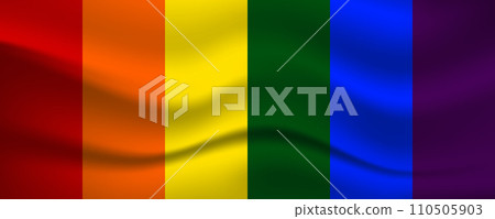 Flag LGBT squared icon, badge or button. Template design, vector illustration. Love wins. LGBT symbol in rainbow colors. Gay pride silk textile background Flag LGBT squared icon, badge or button. Template design, vector illustration. Love wins. LGBT symbol in rainbow colors. Gay pride silk textile background 110505903