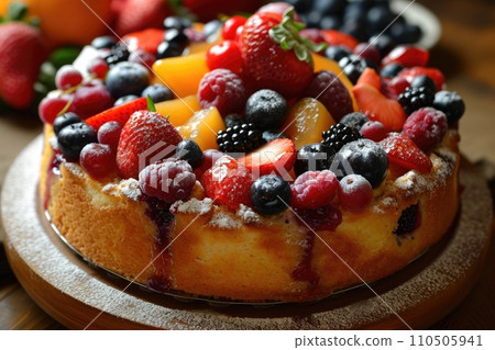 Freshly baked fruit cake with fresh fruit Freshly baked fruit cake with fresh fruit 110505941