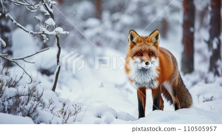 Red fox in the winter forest Red fox in the winter forest 110505957