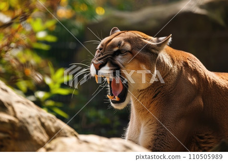 Roaring cougar or mountain lion hunts its prey Roaring cougar or mountain lion hunts its prey 110505989