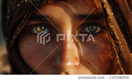 Piercing look into the eyes of an Arab woman with a headscarf 110506008