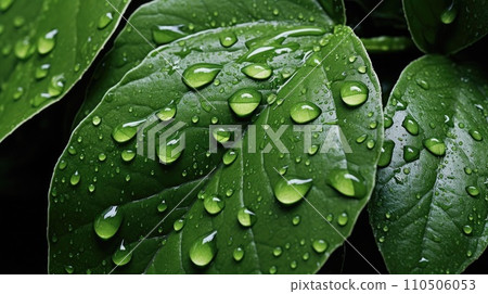 A close up of water droplets on leaves 110506053