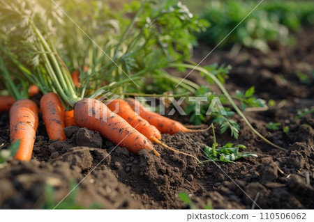 Carrot on ground. Freshly picked carrots. 110506062