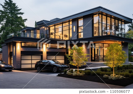 Luxury modern villa. House in modern style with garage Luxury modern villa. House in modern style with garage 110506077