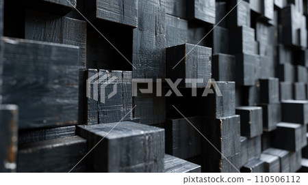 Abstract block stack wooden 3d cubes, black wood texture for backdrop 110506112