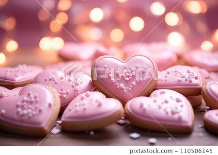 A group of pink heart shaped cookies A group of pink heart shaped cookies 110506145