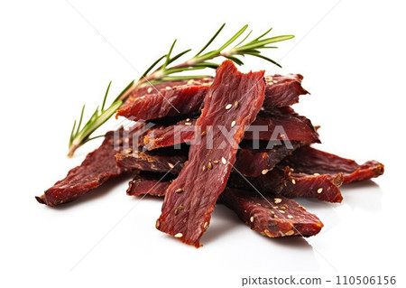 Beef jerky on a white background. 110506156