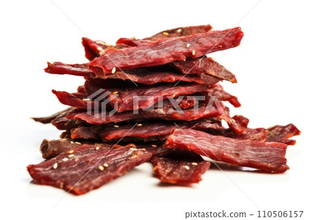 Beef jerky on a white background. 110506157