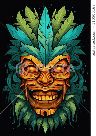 Illustration of a tropical Tiki mask. Symbol of a wild tribe in the jungle. Illustration of a tropical Tiki mask. Symbol of a wild tribe in the jungle. 110506168
