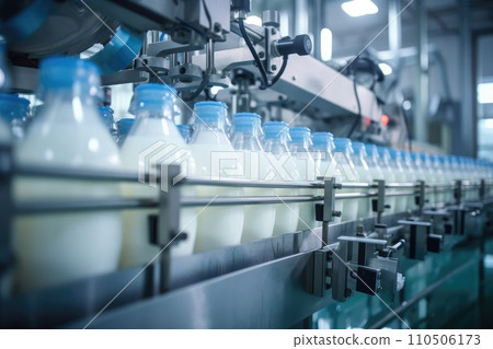 Milk factory. Robotic factory line for processing and bottling of milk. Milk factory. Robotic factory line for processing and bottling of milk. 110506173