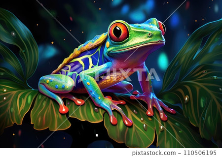 Tropical green frog in the rainforest Tropical green frog in the rainforest 110506195