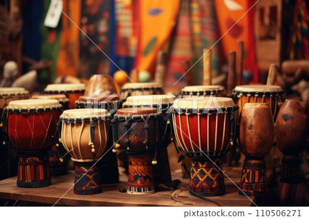 Colorful bongo drums on a table 110506271
